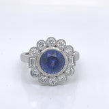 ROUND TANZANITE & DIAMOND PLATINUM RING
