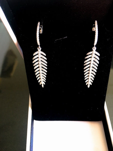Diamond drop feather earrings.
